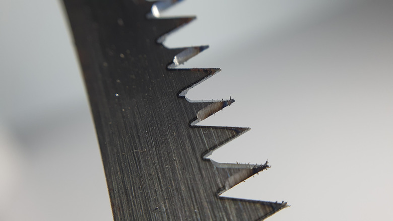 Close up of a jigsaw blade teeth