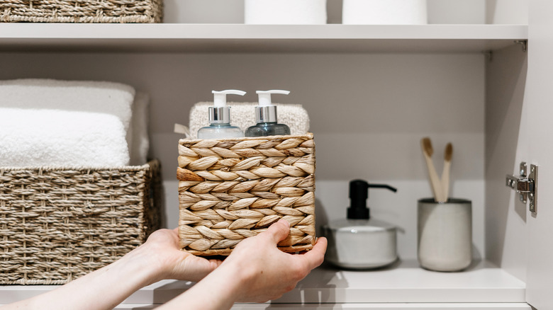 Wicker bathroom organizers