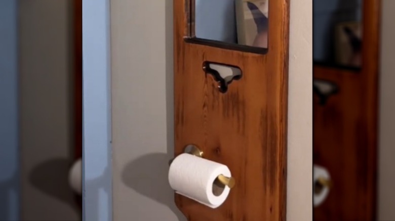 Wooden mirror toilet paper holder