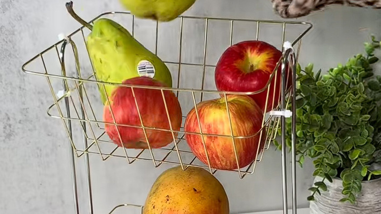 The top tier of the DIY wire fruit rack.