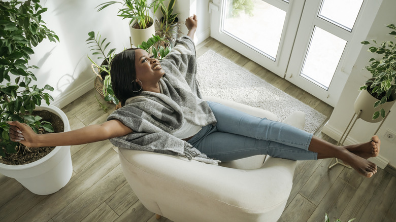 happy woman in chair