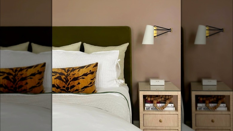 bedroom with dead salmon walls