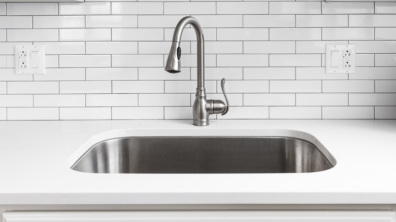 Close up of stainless steel sink