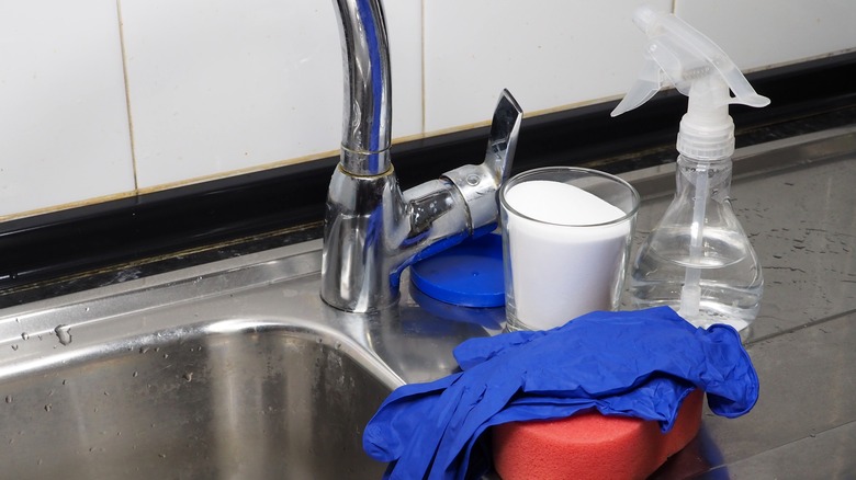 cleaning products on kitchen sink