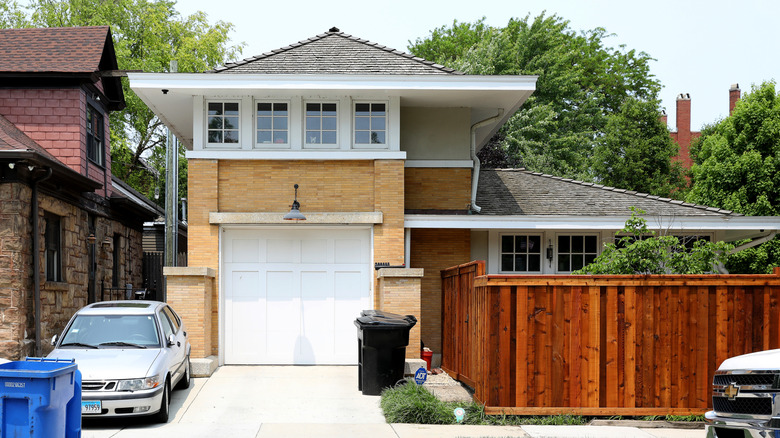 An older house with a single-car garage
