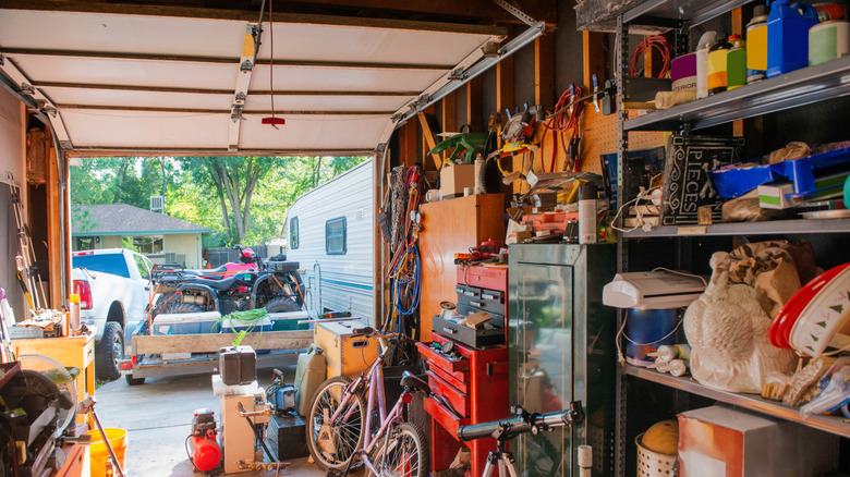 Image of cluttered single-car garage