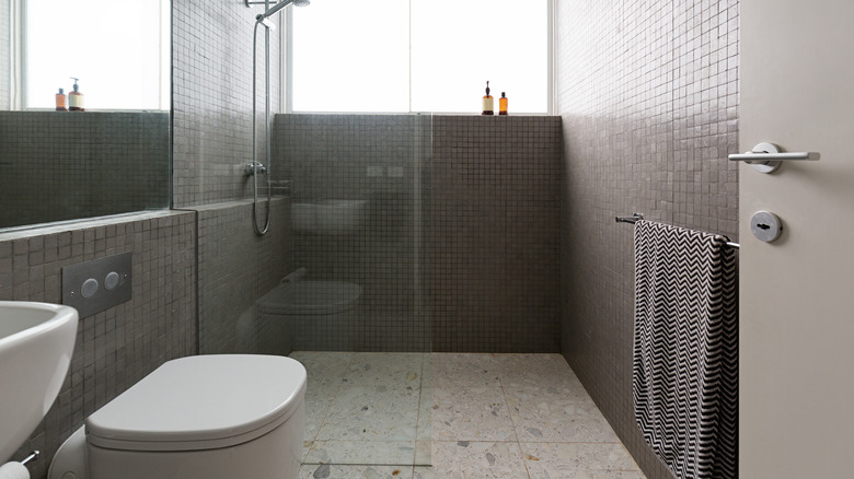 Gray bathroom with terrazzo tiles