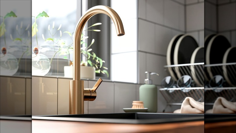 IKEA's DELSJÖN kitchen faucet in brass