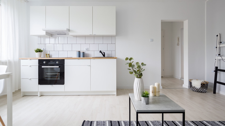 all-white kitchenette