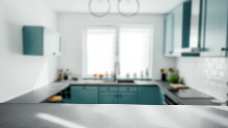 white and blue kitchen