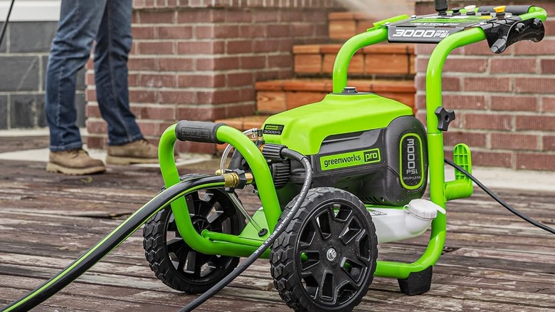 One of the Greenworks range of reliable pressure washers