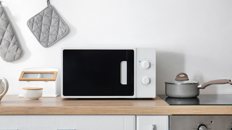 A microwave on a table