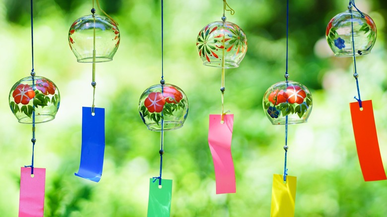 Wind chimes in garden 