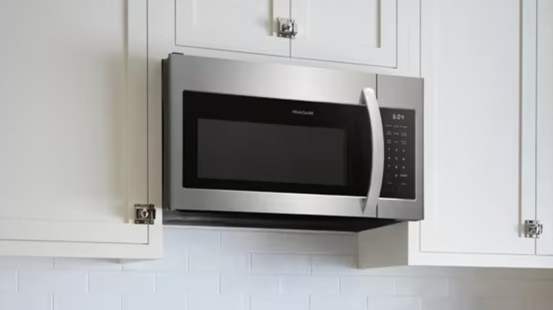 a Frigidaire over the range microwave in stainless steel finish
