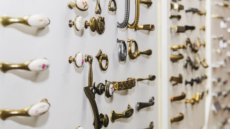 Cabinet hardware on display in a store