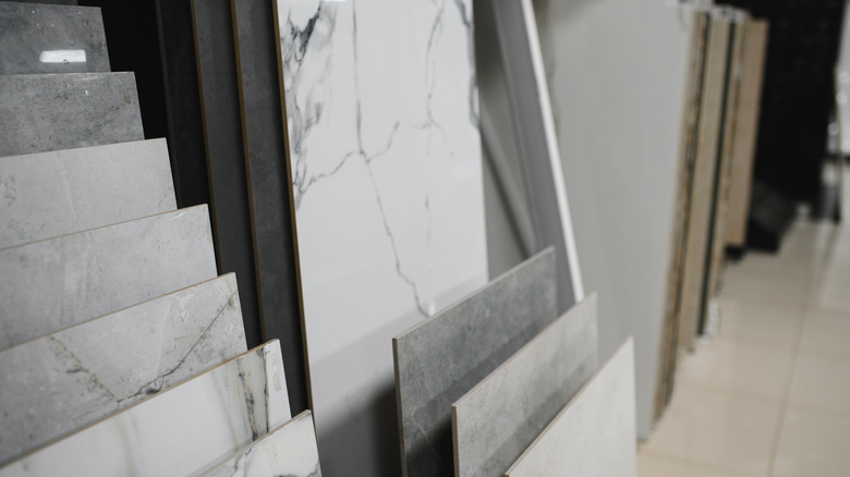 Different flooring tiles displayed in a showroom