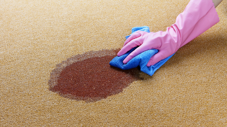 Dabbing up blood stain on carpet