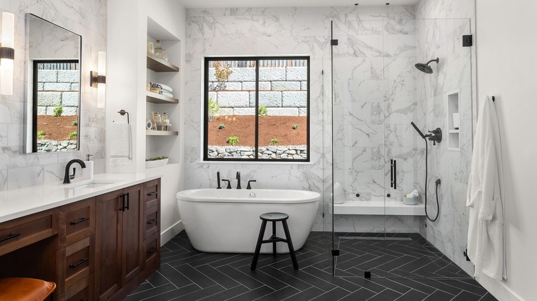 bathroom with marble tiles