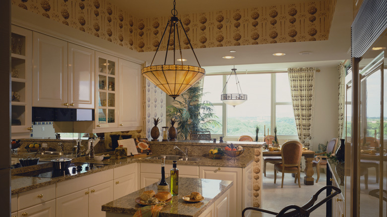 Modern kitchen with artichoke wallpaper