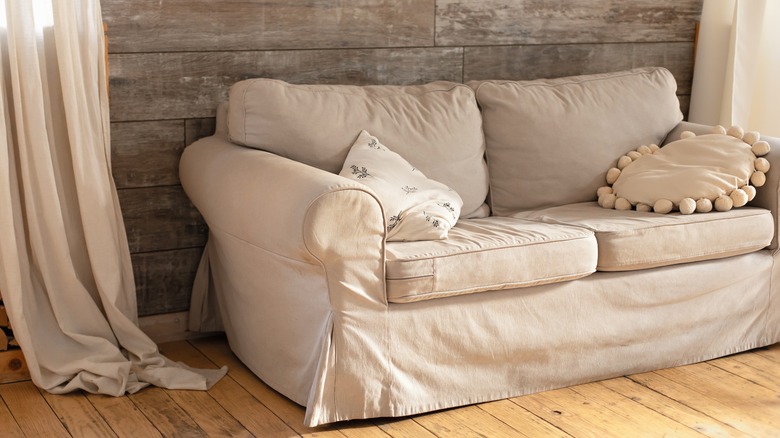 slipcovered sofa