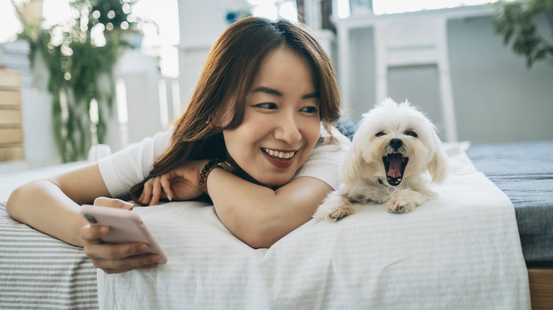 Person smiling with dog