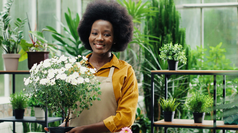 woman holding flowers 