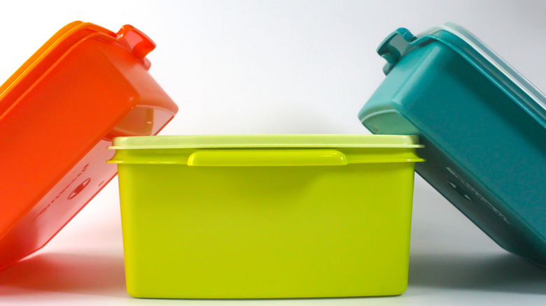 Stacked Tupperware containers