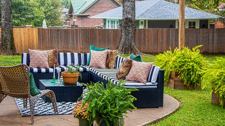 Blue striped patio set