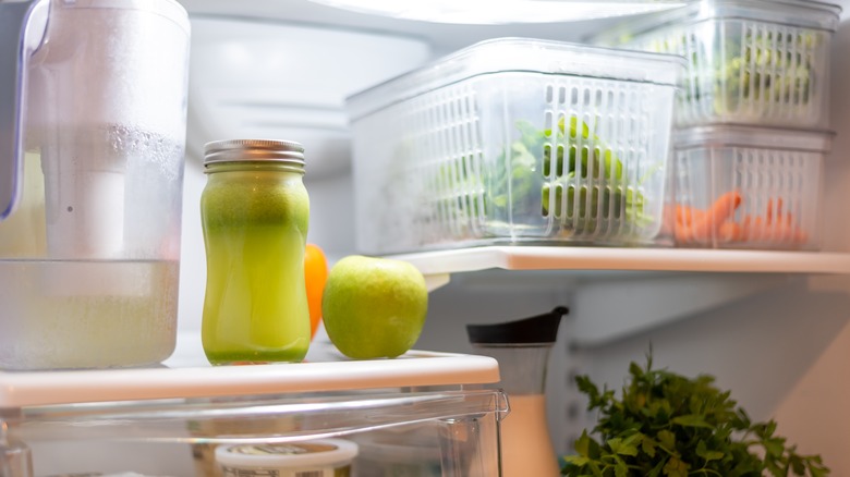 containers and food in fridge