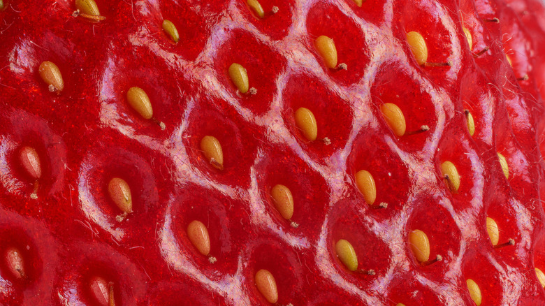 Extreme close up of a ripe strawberry