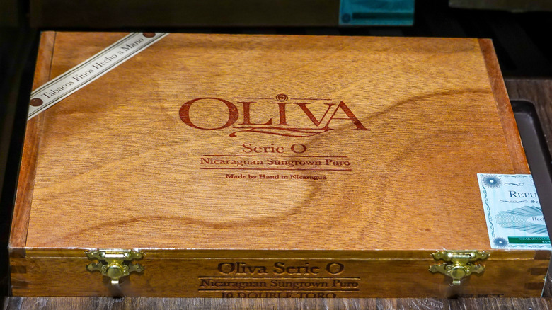 Closeup of a cigar box that could be used as a jewelry box