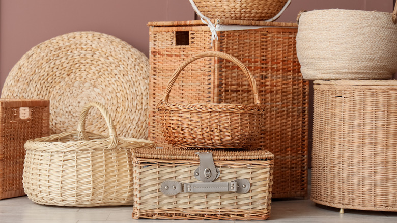 Wicker baskets stacked together