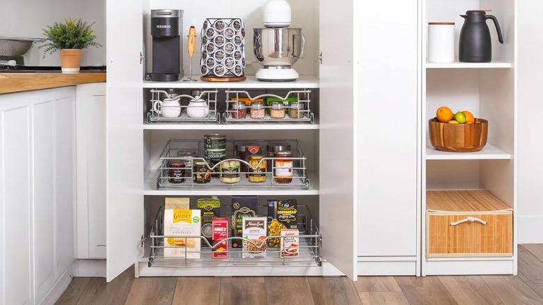 Pantry staples in slide out drawers