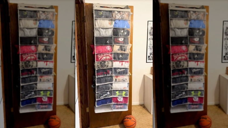 Sweatshirts stored in over the shoe storage
