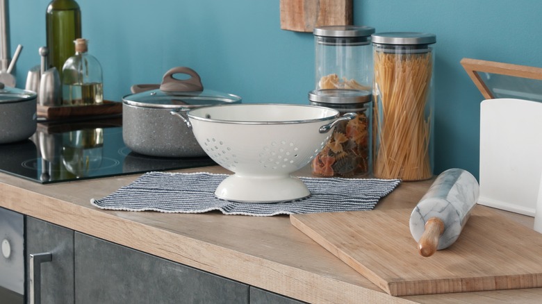 colander on kitchen counter