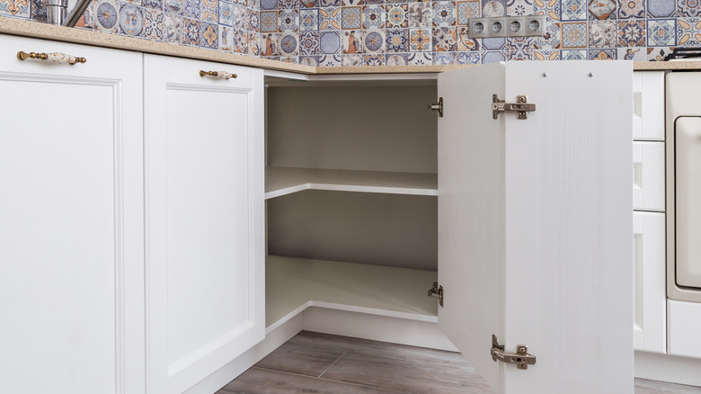 open angled kitchen cabinet 