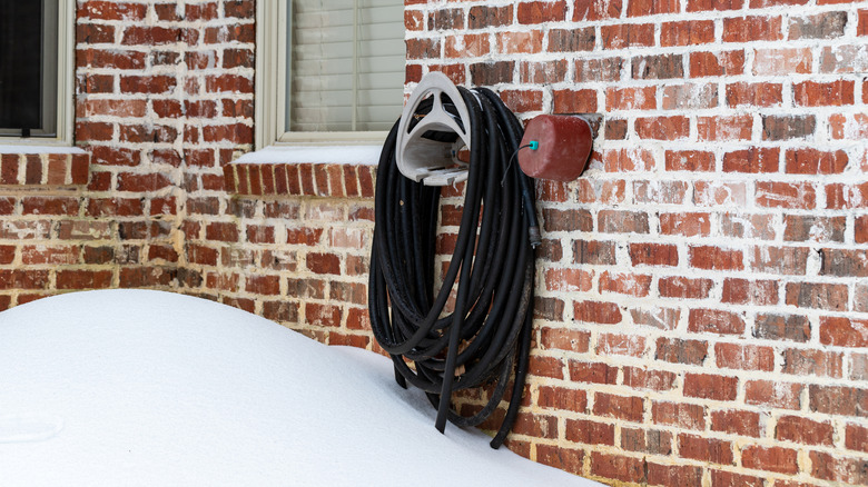 Outdoor faucet with hose and cover