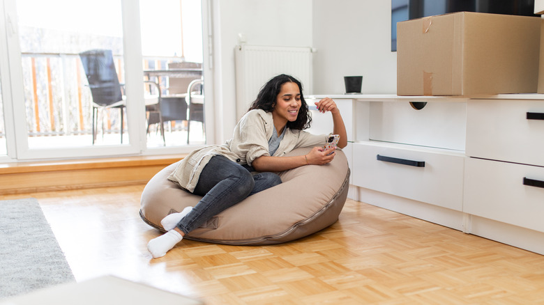 woman on a bean bag chair