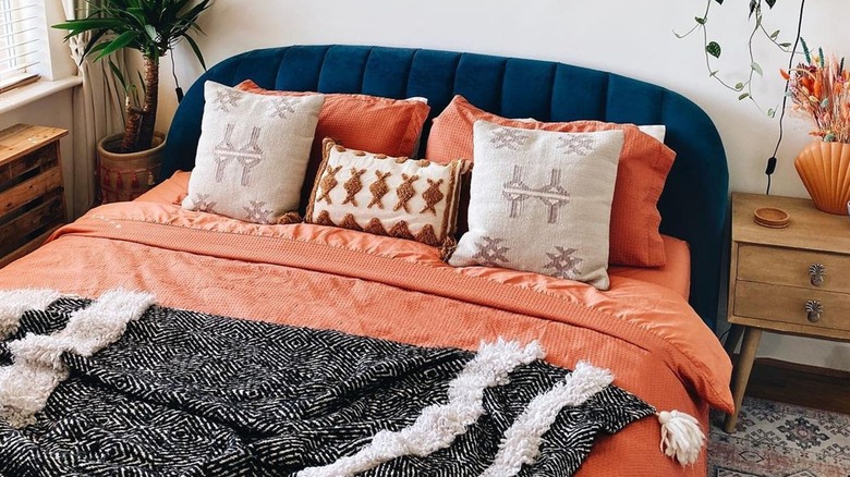 Orange and navy bed