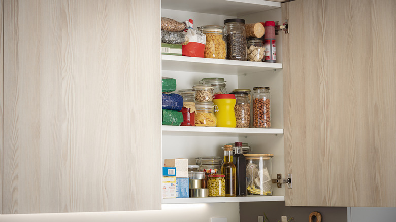 kitchen cabinet with kitchen items