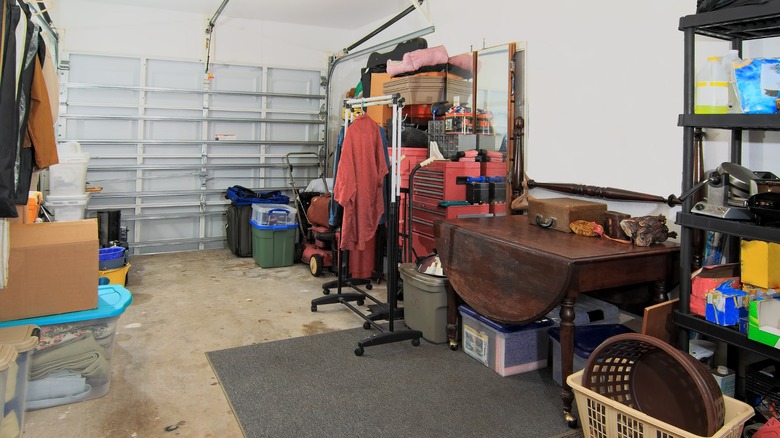 cluttered garage