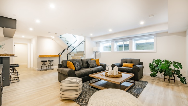 modern basement living area