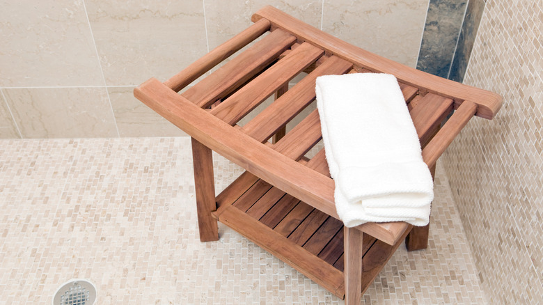 Wooden shower bench