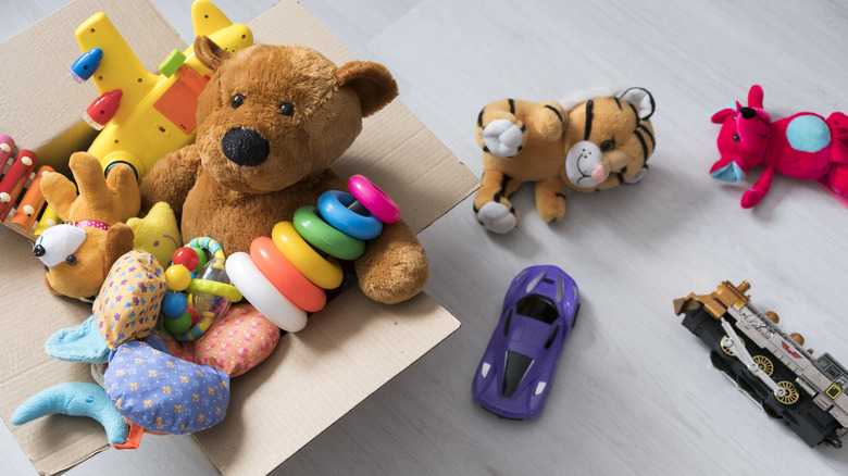 box with plush toys