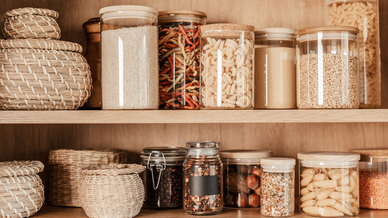 glass jars in kitchen pantry