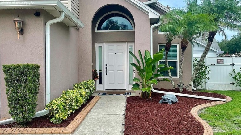 Front yard with mulch landscape