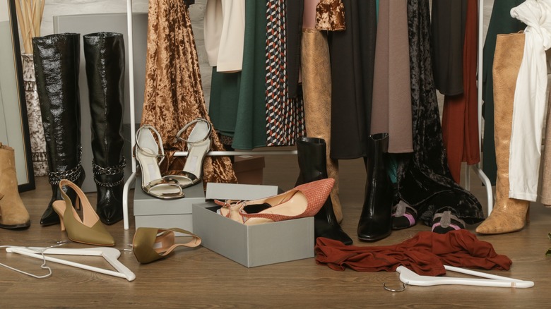 messy shoes in closet