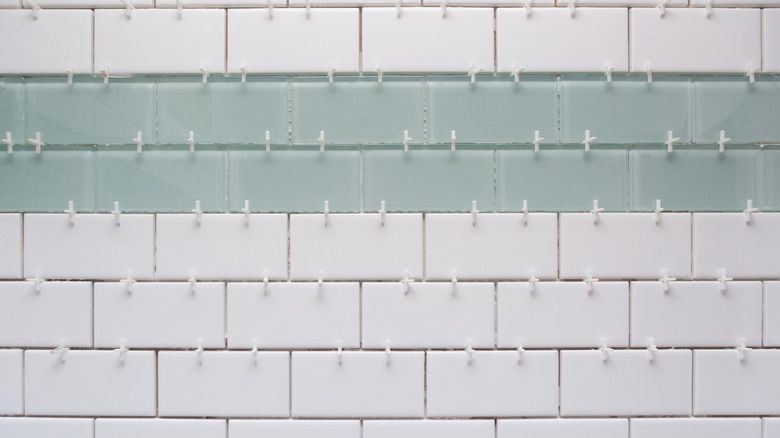 tiles set on wall with spacer
