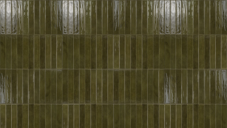 Stacked glossy green vertical tiles.
