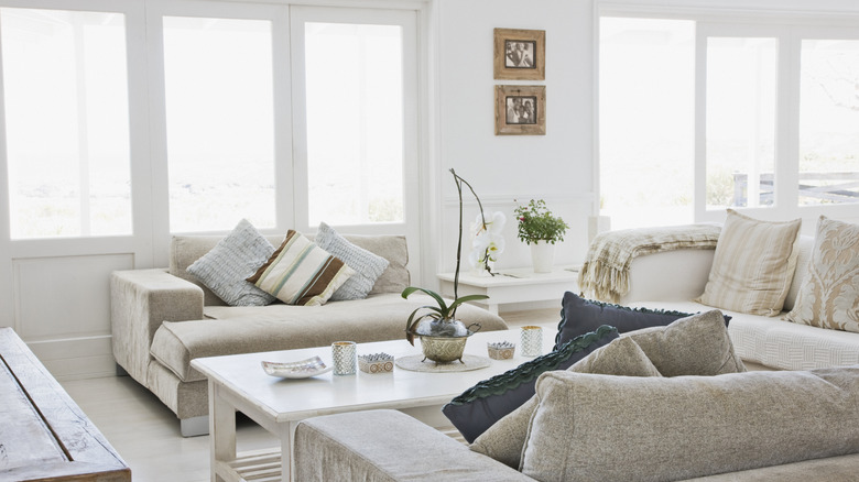 mainly white living room
